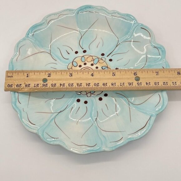 Two Pier 1 Cassidy Salad Dessert Plates Blue With Crème (Cream)‎ Flower 7.5" - Picture 2 of 5